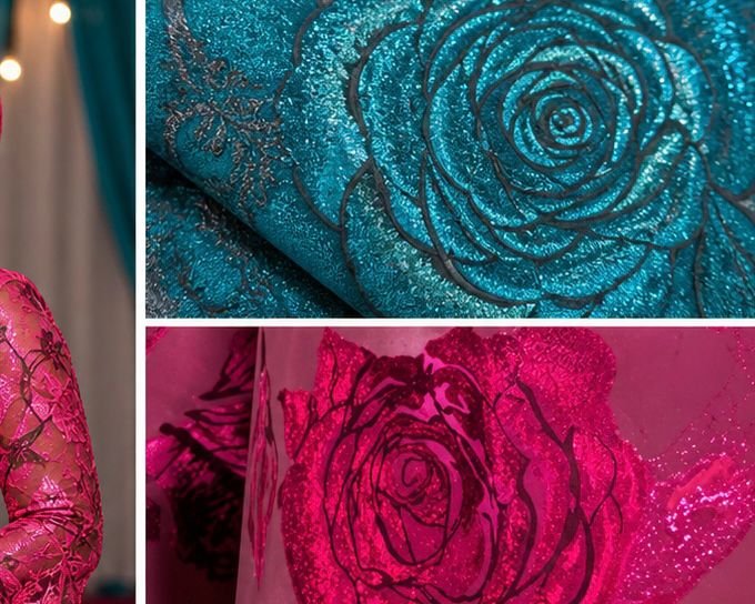 Teal blue and fuchsia pink fabric inspiration for the event color code.